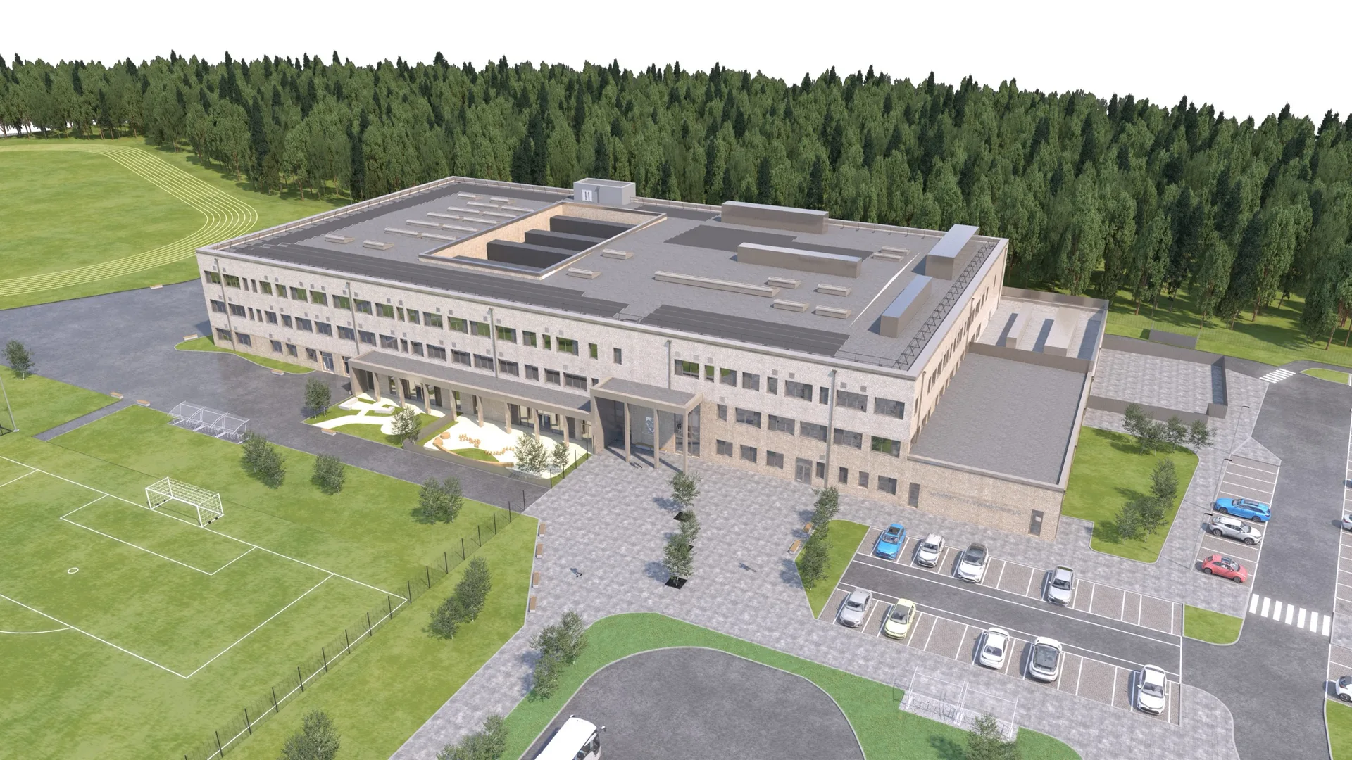 Monifieth Learning Campus, Angus, a 1,200-pupil Passive House school and 25-metre pool, certified by Mosart